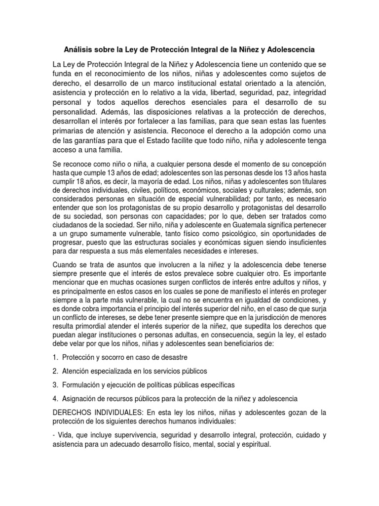 Análisis completo de la Ley de Protección Integral de la Niñez y ...