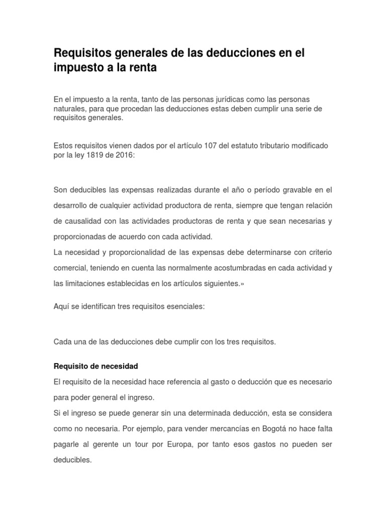 Requisitos Generales de Las Deducciones en El Impuesto A La Renta | PDF ...