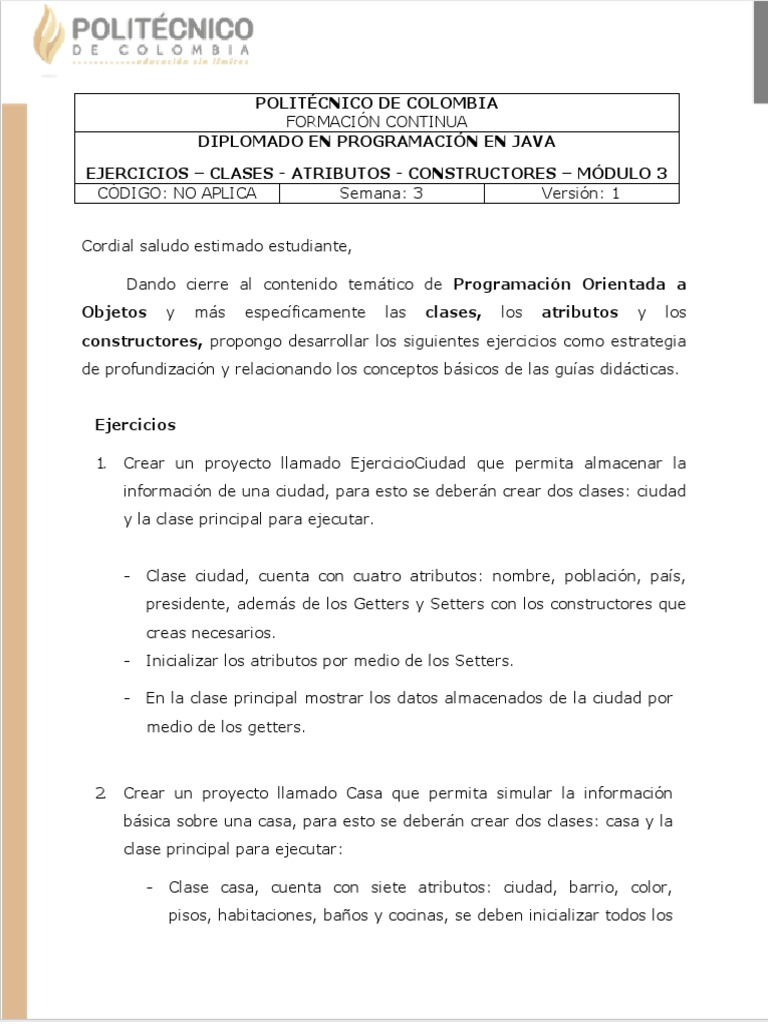 Ejercicios sobre Constructores en Java | PDF