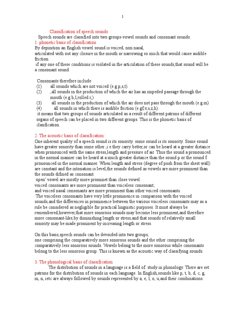 4) Classification of Speech Sounds | PDF