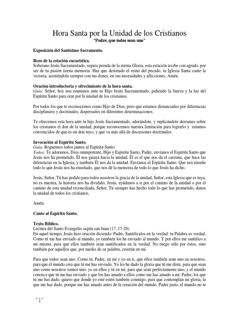 Hora Santa por la Unidad Cristiana | PDF | Filosofía | Religión y ...