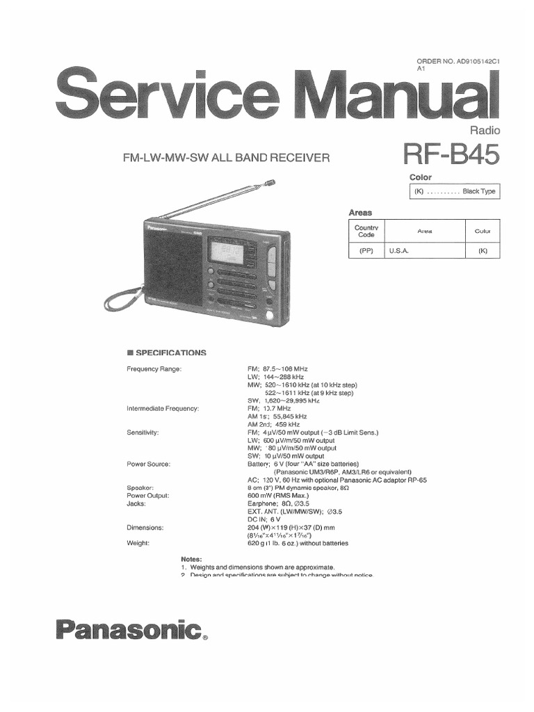 Manual de Servicio Panasonic RF-B45 PDF | PDF