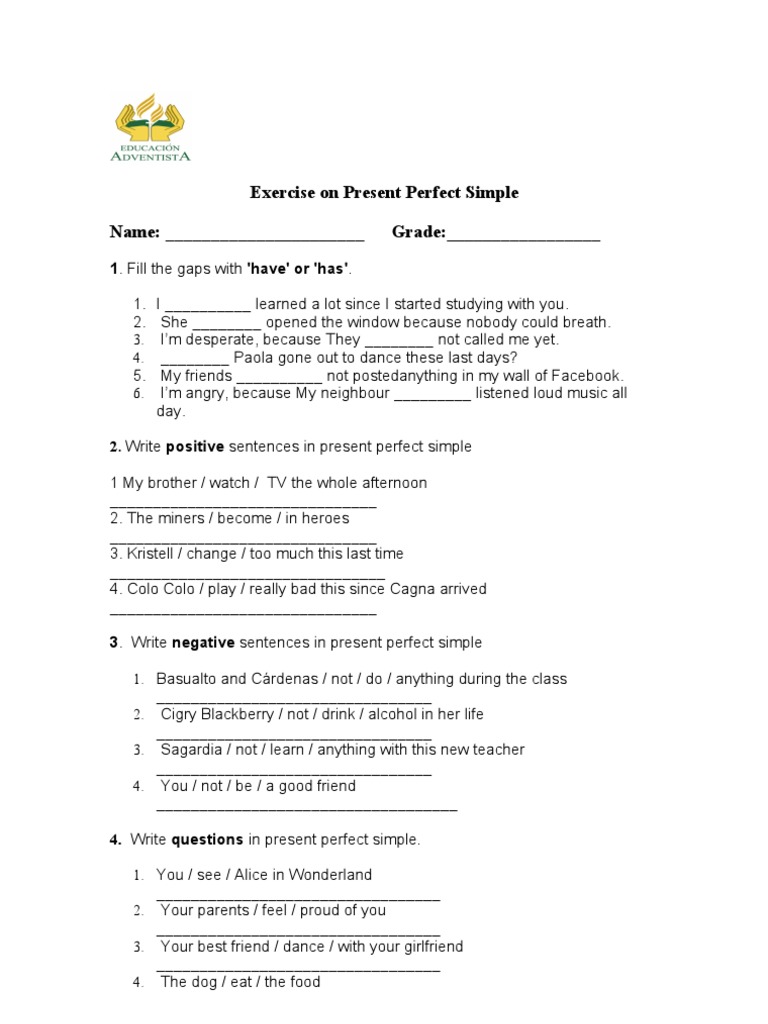 Present Perfect Simple Exercises | PDF | Career & Growth | Language ...