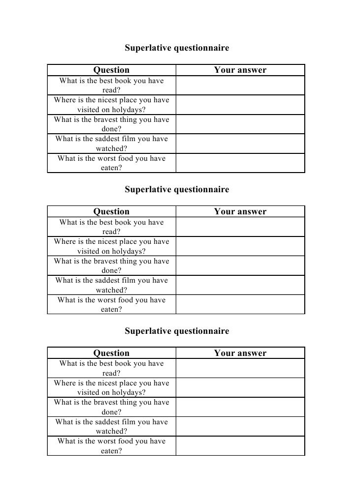 Superlative Questionnaire 8° | PDF | Language Arts & Discipline