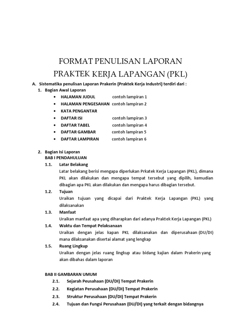 Format Penulisan Laporan Pkl 2019 2020