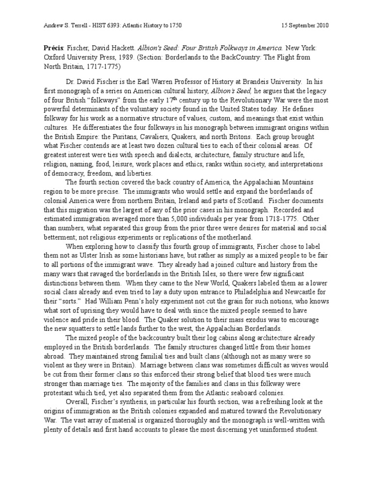 Précis-Fischer's Albion's Seed | PDF | United Kingdom