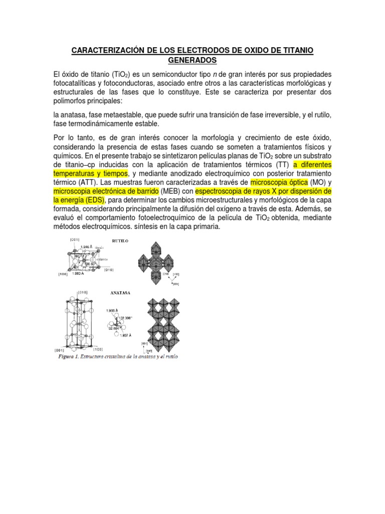 Caracterizacion de Electrodos de Titanio | PDF | Titanio | Dióxido de  titanio