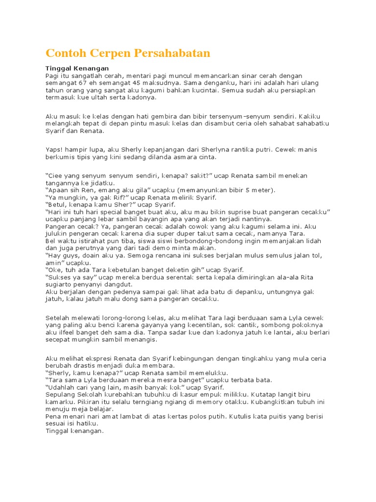 Contoh Cerpen Persahabatan Pdf