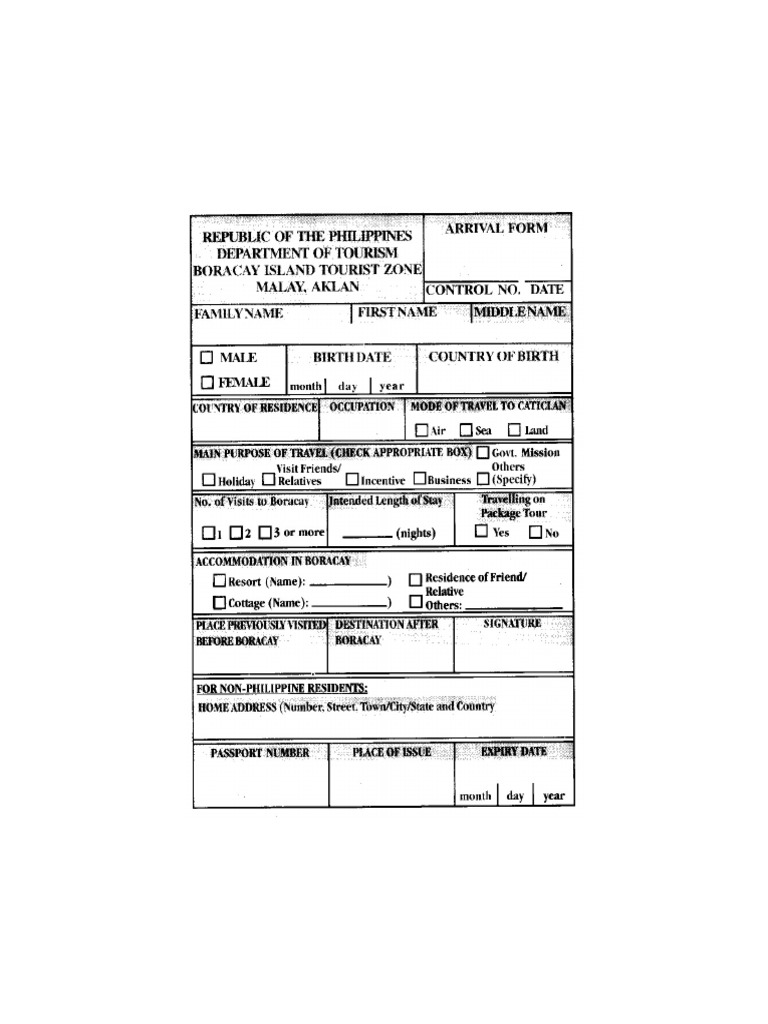 Boracay Tourist Arrival Form 2 PDF PDF