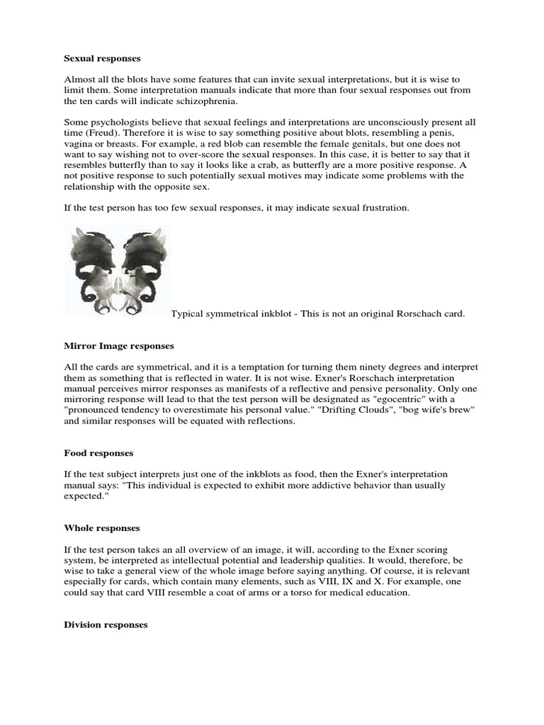 Rorschach Test: Interpretation Insights | PDF | Behavioural Sciences ...