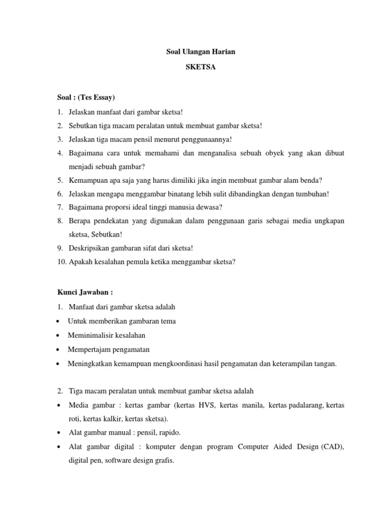 Soal Ulangan Harian Sketsa