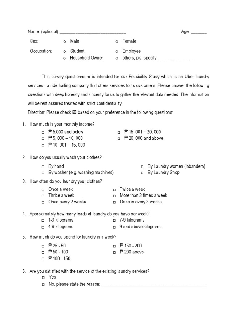 Uber Laundry Service Feasibility Survey | PDF | Business
