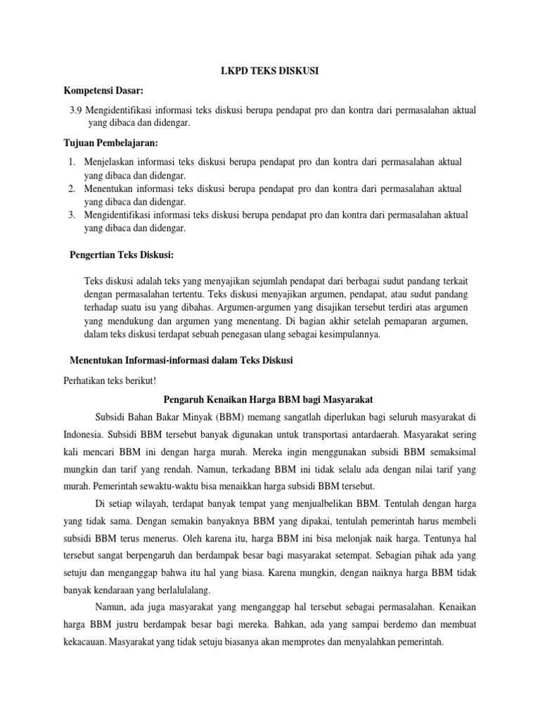 Contoh Lkpd Teks Diskusi