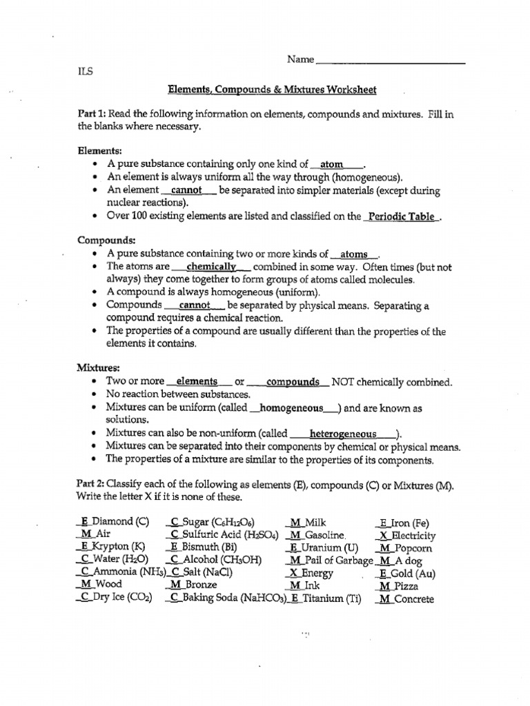 elements-compounds-mixtures-worksheet-answers