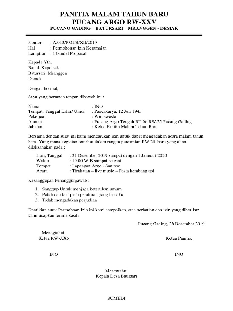 Contoh Surat Izin Keramaian | PDF