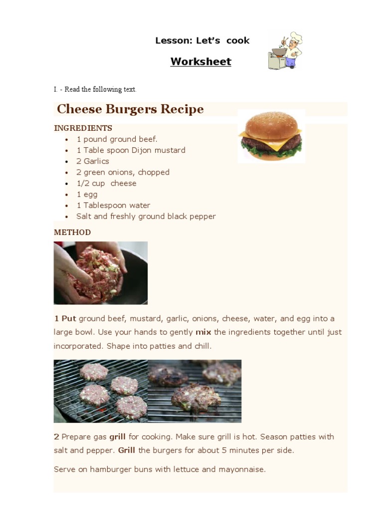 Cheese Burgers Recipe: Worksheet | PDF | Hamburgers | Zucchini
