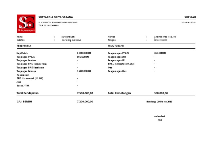 Soetardja Griya Sarana Slip Gaji