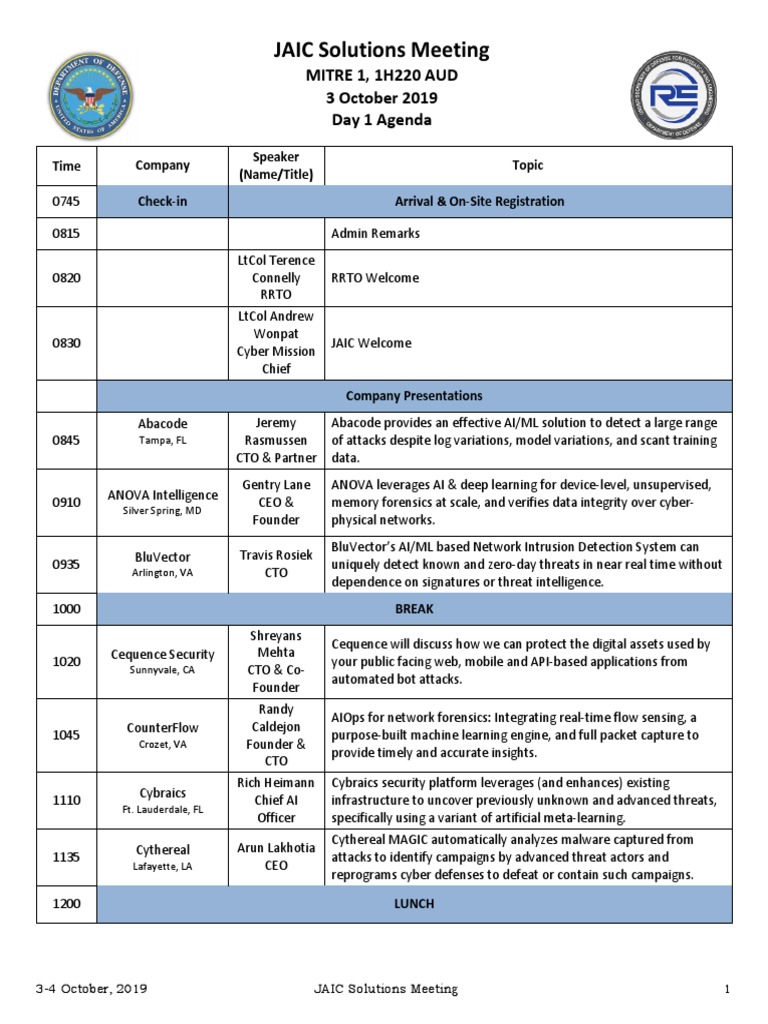 JAIC AI Symposium Agenda 2019 | PDF | Artificial Intelligence ...