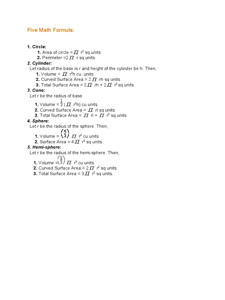 Class 5 Mensuration Formulas | PDF