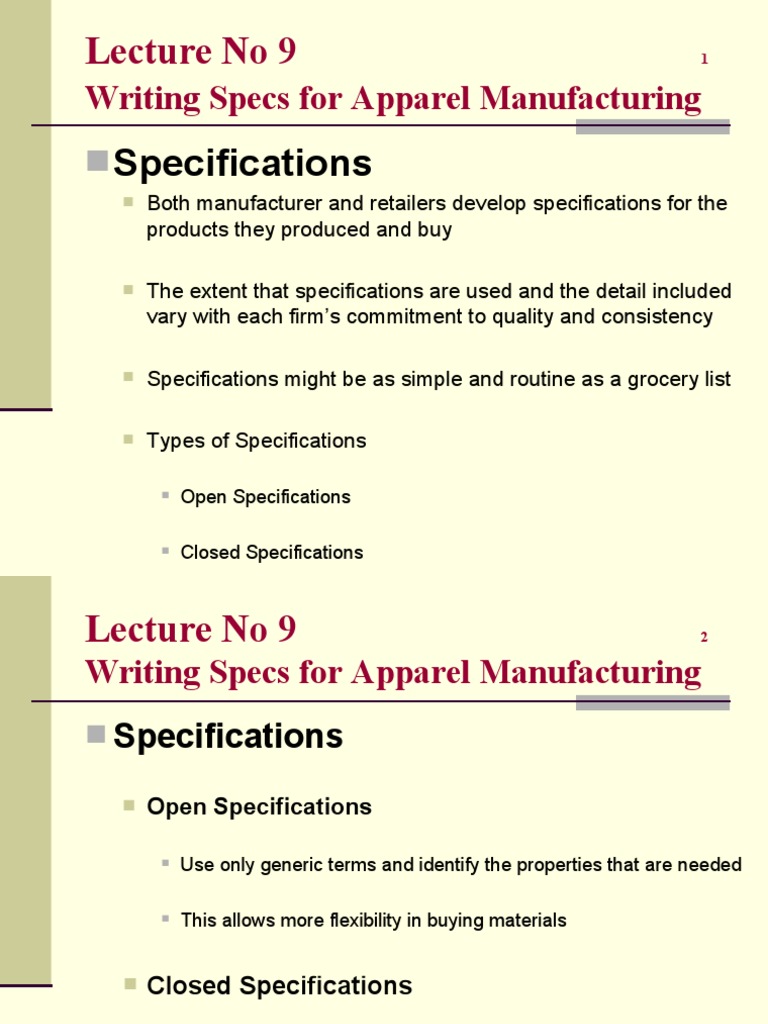 Apparel Manufacturing Specifications Guide | PDF | Specification ...