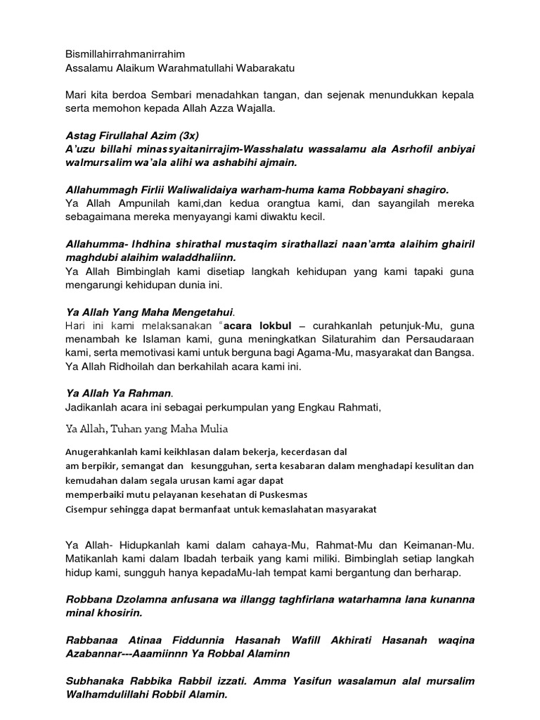 Doa Penutup Acara Resmi PKK | PDF