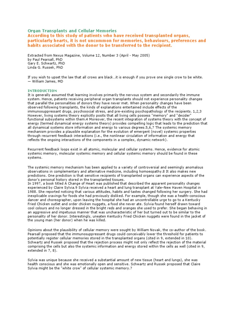 Organ Transplant and Cellular Memory Insights | PDF | Organ ...