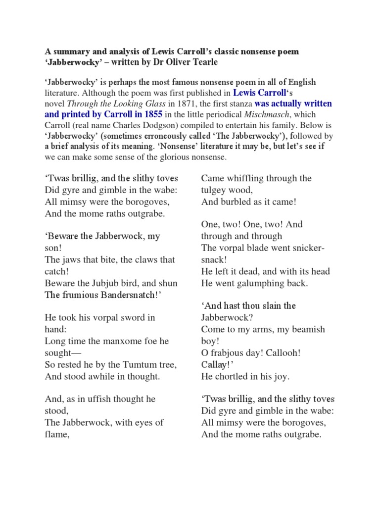 Jabberwocky Poem | PDF
