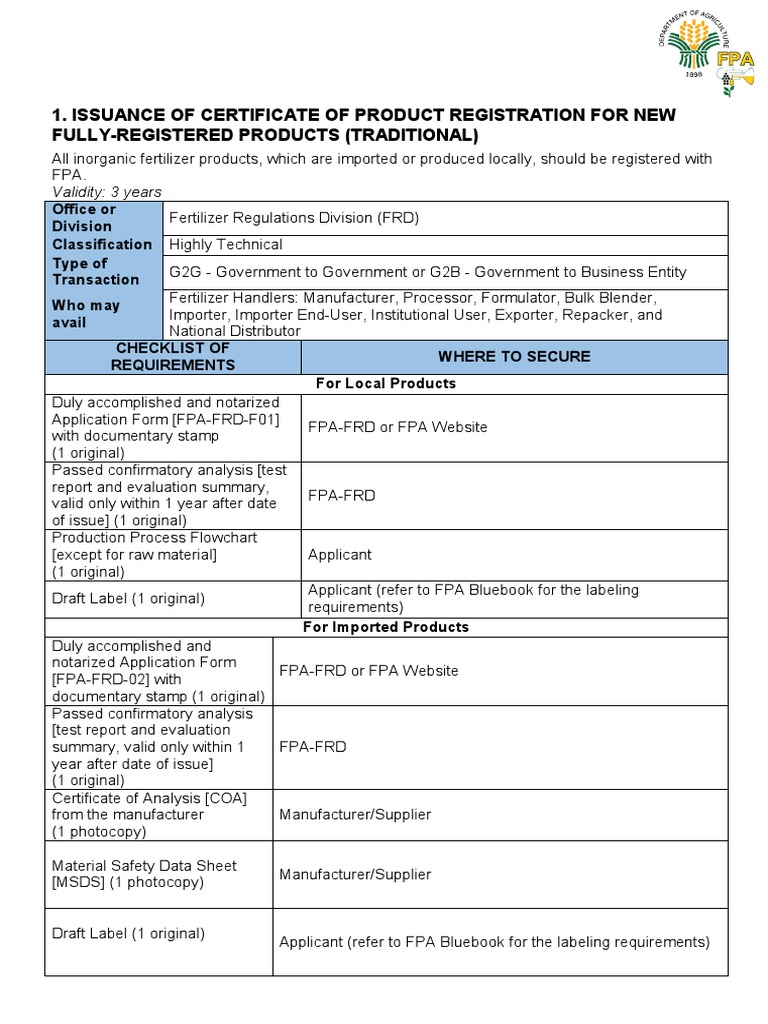 FPA-Fertilizer Product Registration-NEW | PDF