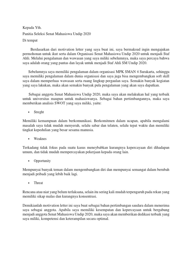 Motivation Letter SM | PDF | Karier & Perkembangan