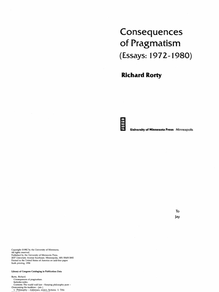 Richard Rorty Consequences of Pragmatism Essays 1972 1980 1982 PDF | PDF