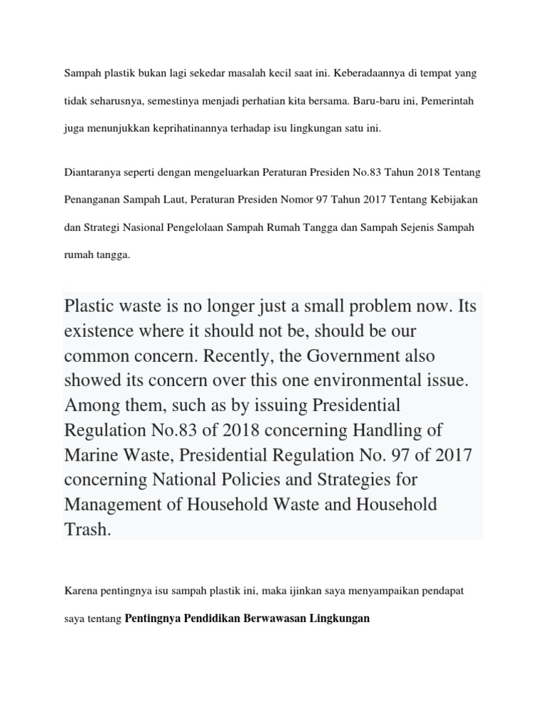 Contoh Pidato Tentang Sampah Plastik PDF