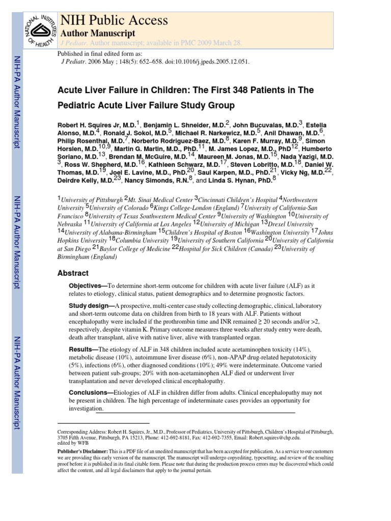 Pediatric Acute Liver Failure Study Results | PDF