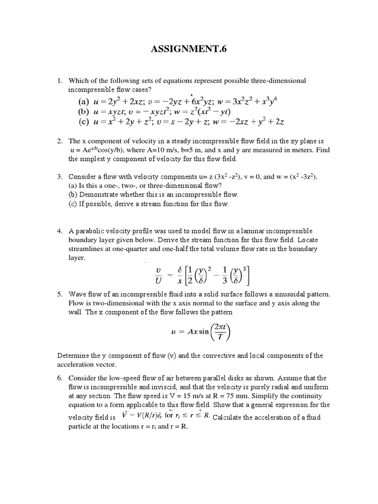 Fluid Mechanics Assignment 6