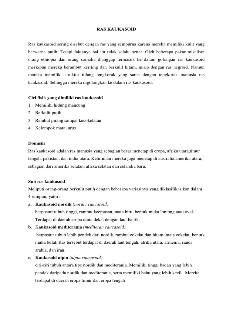 Ciri dan Persebaran Ras Kaukasoid | PDF