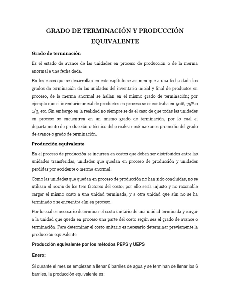 Producción Equivalente Por Los Métodos PEPS y UEPS y Determinacion de ...