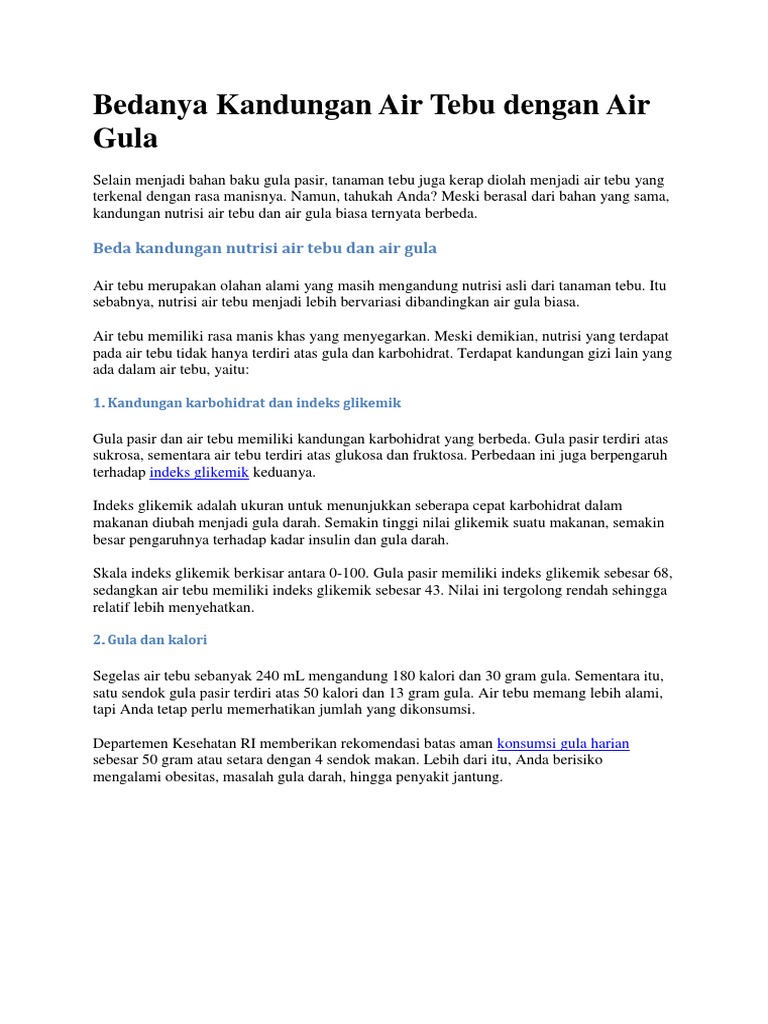 Bedanya Kandungan Air Tebu Dengan Air Gula Pdf