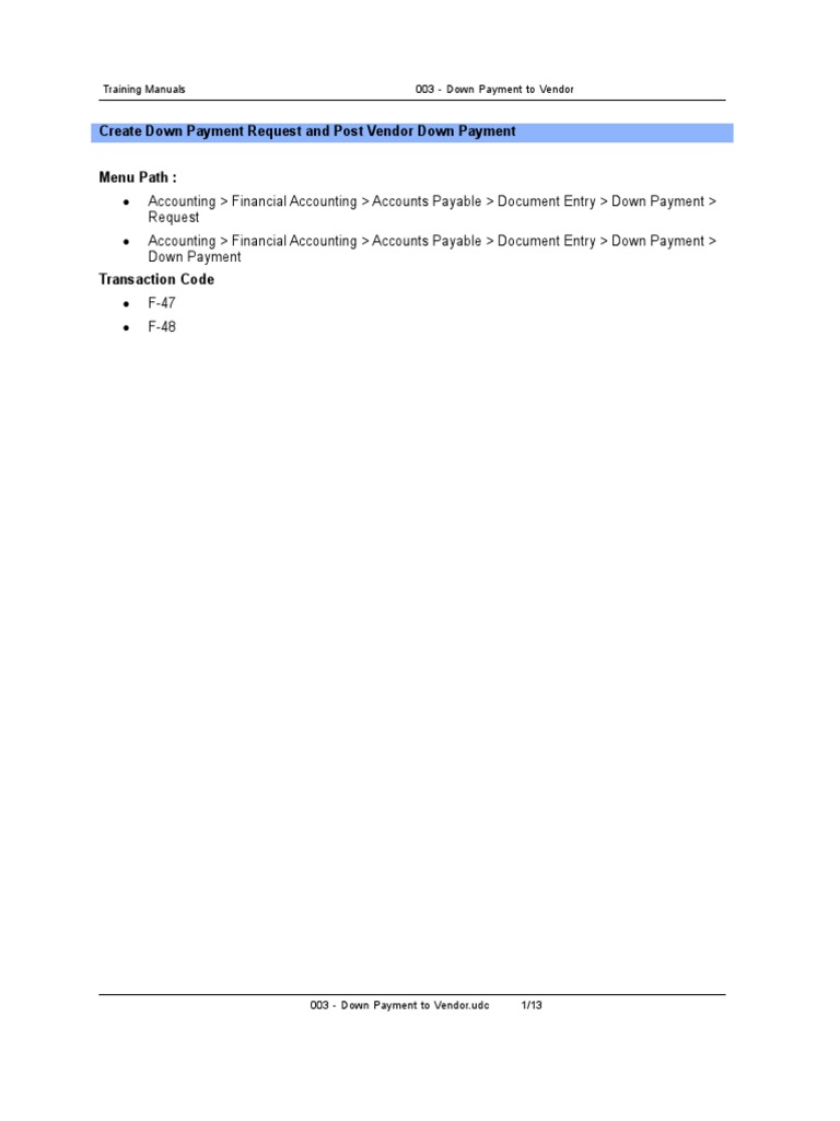 Vendor Down Payment Process in SAP | PDF | Technology & Engineering