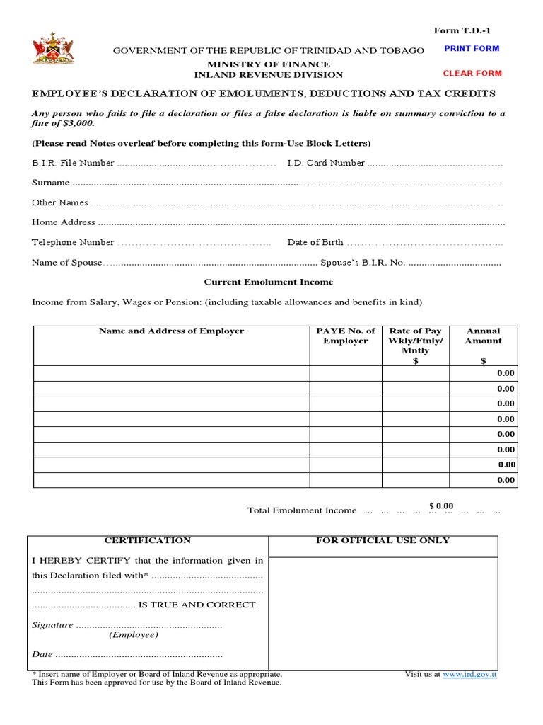 TD1 Form Instructions and Example | PDF