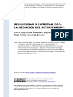 Simkin, Hugo Andres, Etchezahar, Edga (..) (2011). RELIGIOSIDAD O ESPIRITUALIDAD LA MEDIACION DEL AUTORITARISMO