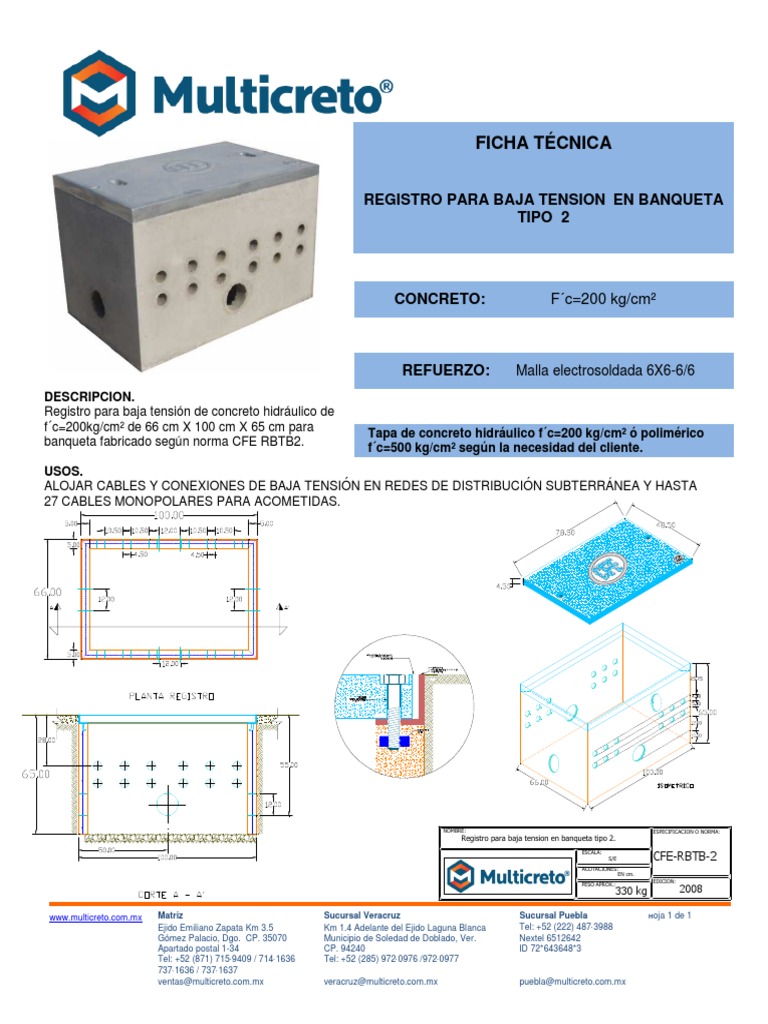 Registro Baja Tensión Tipo 2 CFE RBTB2 | PDF