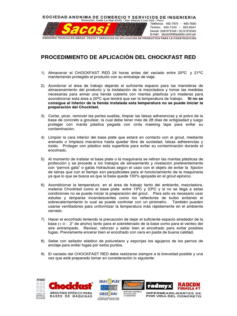 Aplicación del Chockfast Red: Procedimiento | PDF | Hogar, jardinería y ...