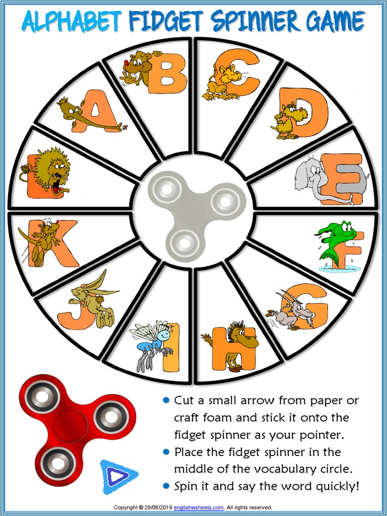 Alphabet Vocabulary Esl Printable Fidget Spinner Game For Kids | PDF