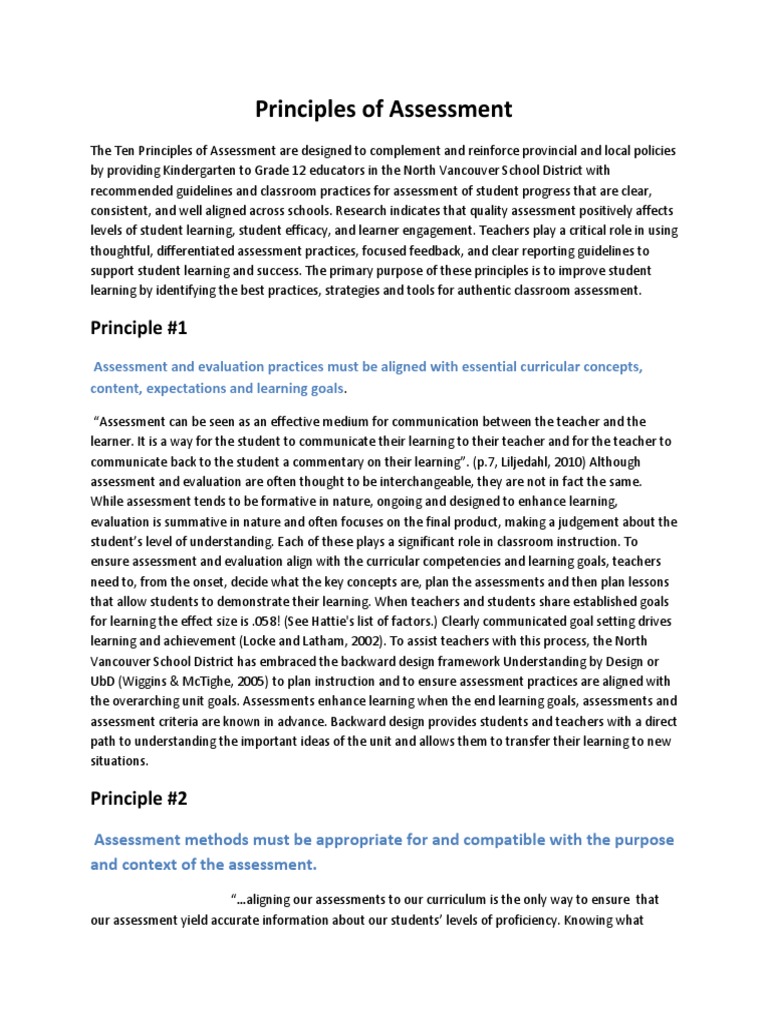 Ten Principles of Student Assessment | PDF | Educational Assessment ...