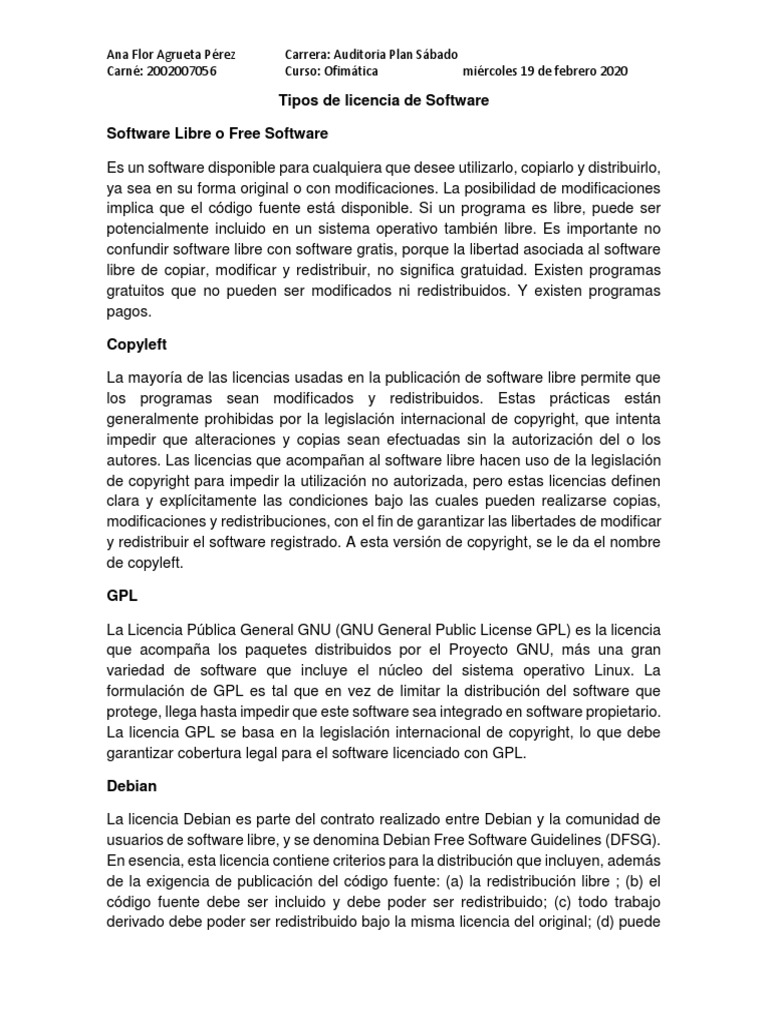 Tipos de Licencias de Software | PDF | Software libre | Ley de derechos ...