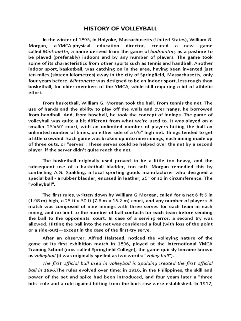 History of Volleybal1 PDF Volleyball Sports Rules And Regulations