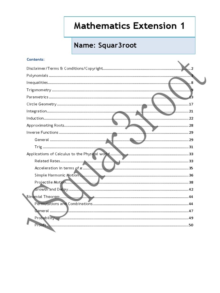 Mathematics Extension 1 Notes | PDF | Circle | Perpendicular