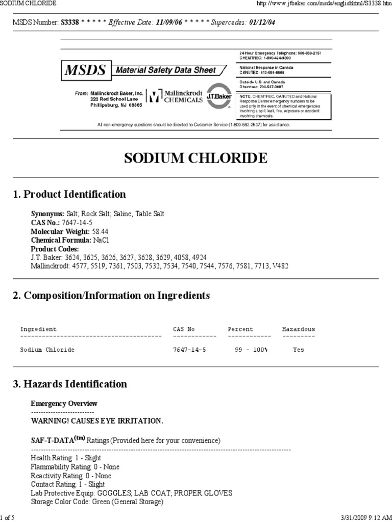 Table Salt MSDS PDF PDF Personal Protective Equipment Chemistry