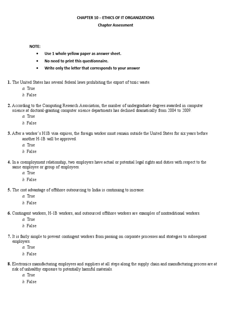 Chapter 10 Assessment and Key Terms | PDF | H 1 B Visa | Employment