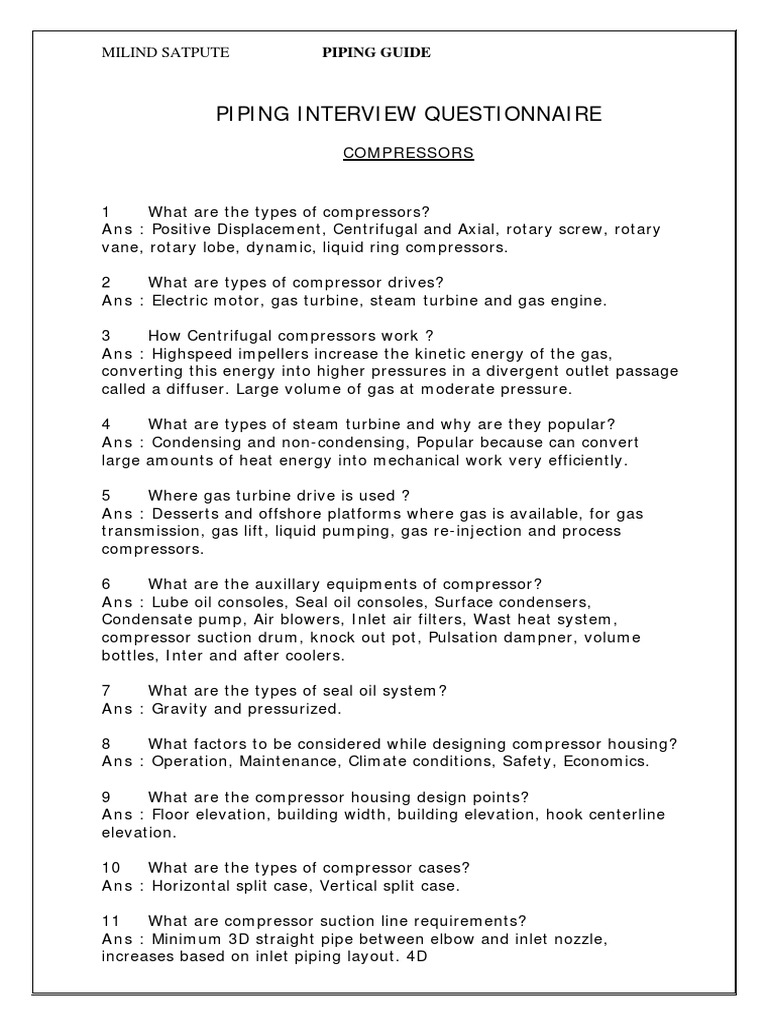 1) Piping Interview Questionnaire PDF | PDF | Chemical Equipment | Pump