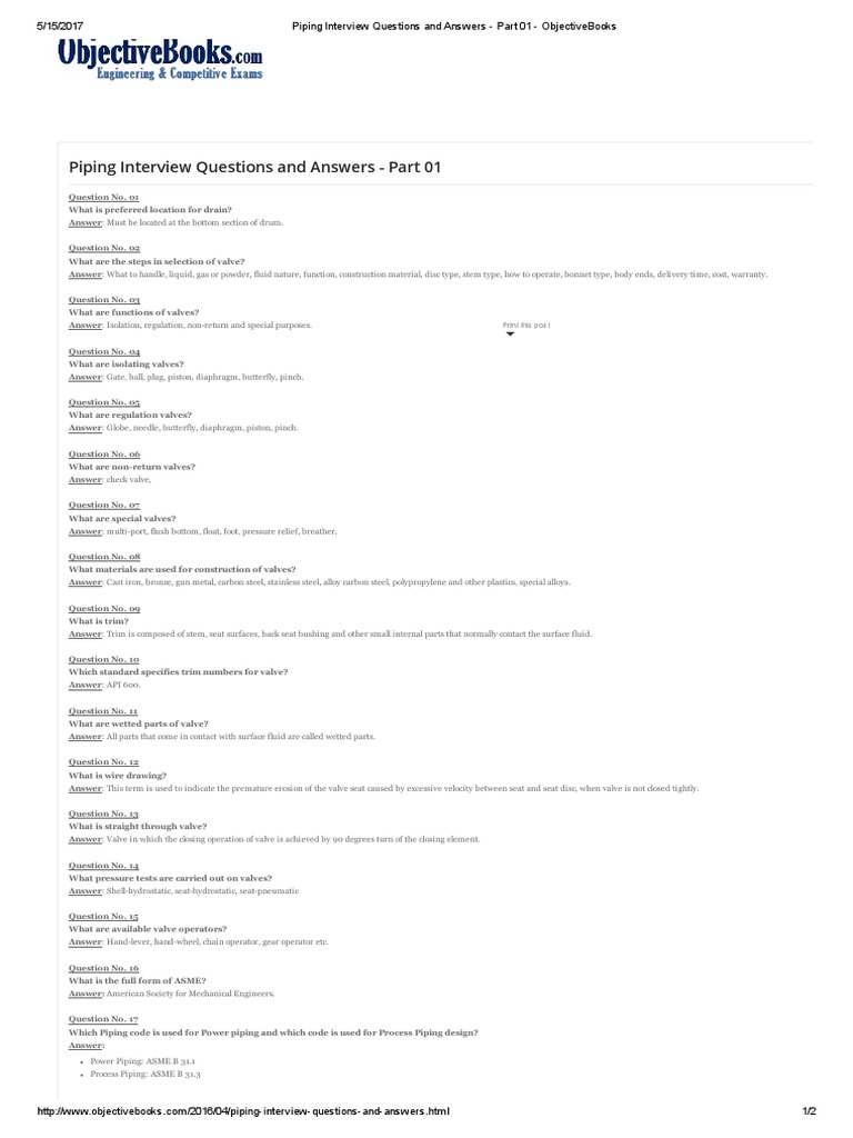 Piping Interview Questions & Answers Part 1 | PDF